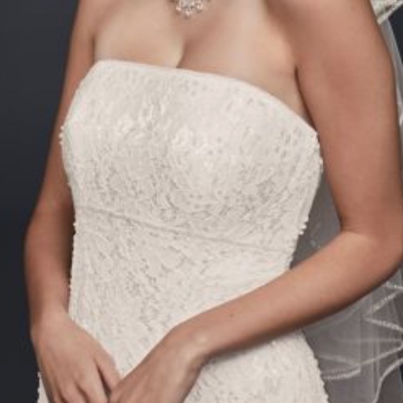 David’s Bridal Galina S8551 Allover Beaded Lace Sheath Empire Waist Strapeless - Picture 4 of 17